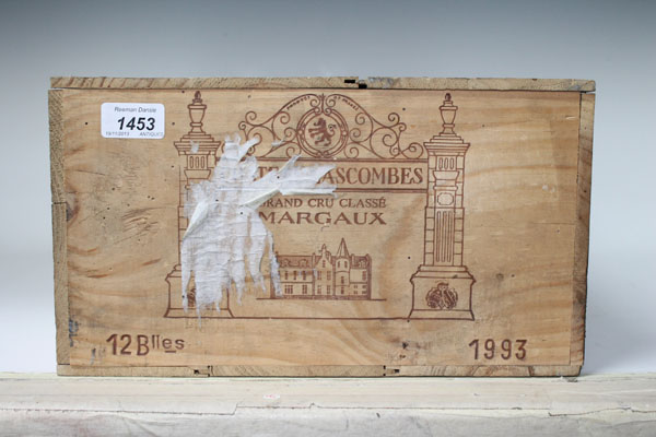 Wine - twelve bottles of Chateau Lascombes, 2nd Grand Cru, Margaux 1993, in original wooden case -