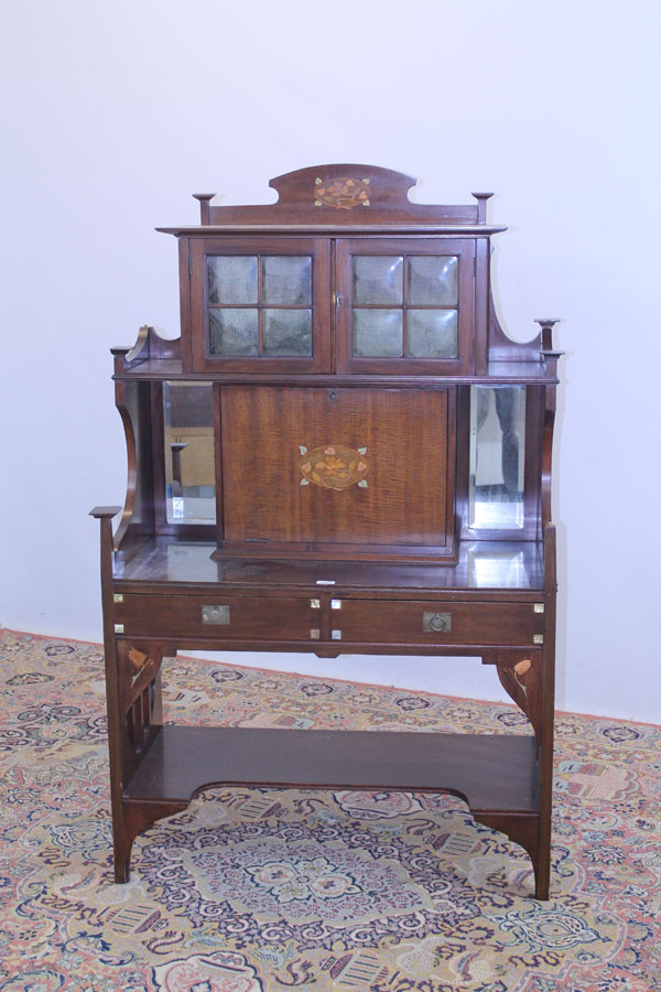 Good quality Edwardian Art Nouveau Influence escritoire cabinet with display cupboard above with