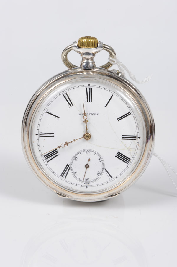 Late nineteenth century Longines pocket watch with button wind movement signed Longines Anvers 1885,
