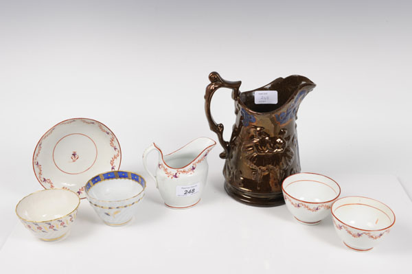 Collection of eighteenth century English teaware, two Chinese tea bowls and a Victorian copper