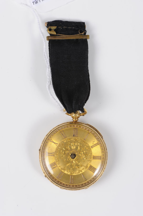 Victorian gold (18ct) mid-size pocket watch with fusee movement, fielded gold dial in gold (18ct)