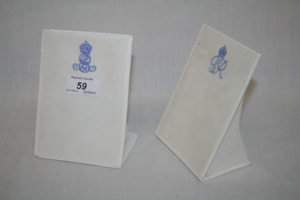 Edwardian Royal Copeland Spode porcelain menu board with blue transfer printed crowned ER VII cipher