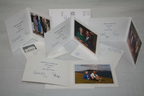 HM Queen Elizabeth II and HRH The Duke of Edinburgh - four signed Christmas cards - with envelopes