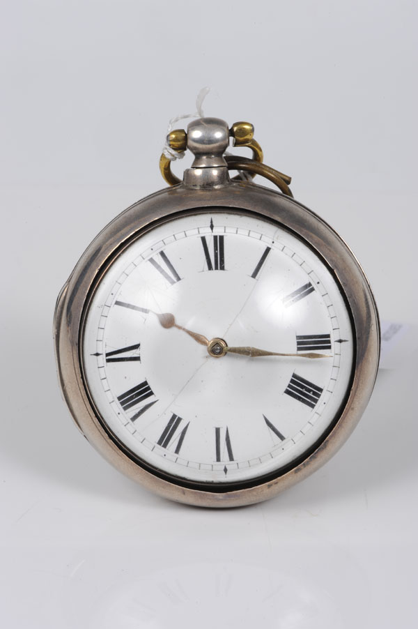 George IV silver pair-cased pocket watch with fusee movement and verge escapement by Hunt of