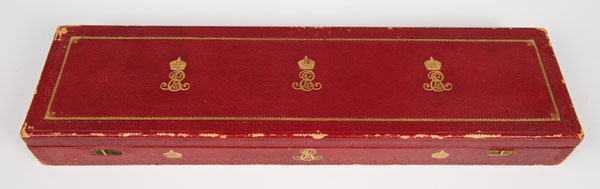 Impressive Edwardian gilt tooled red leather box for a Grant of Arms, with crowned ER cipher