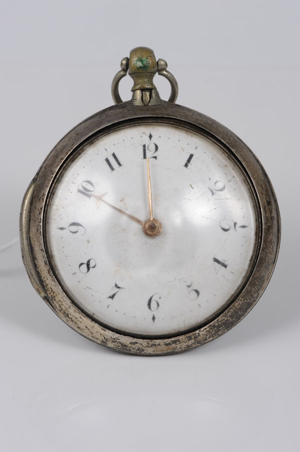 George III silver pair-cased pocket watch with fusee movement and verge escapement signed Chas