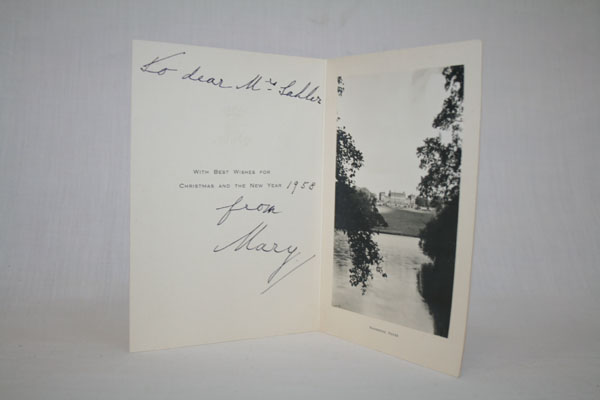 HRH Princess Mary, The Princess Royal, signed Christmas card with gilt embossed crowned M to cover