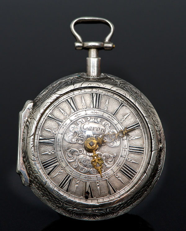 Fine eighteenth century quarter-repeating pair-cased silver keywind pocket watch by Garon, London,