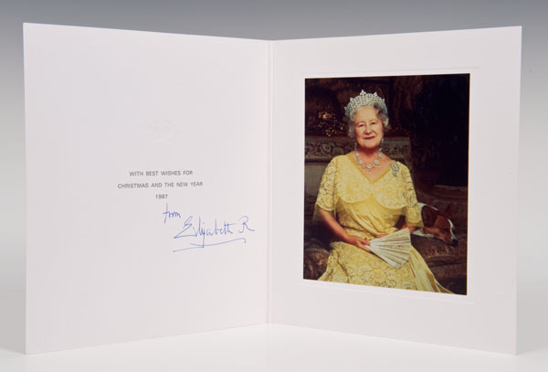 HM Queen Elizabeth, The Queen Mother - five signed Christmas cards - 1982, 1984, 1985, 1986 and 1987