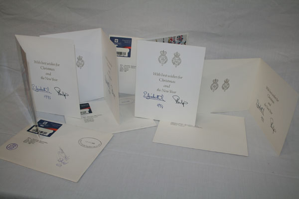 HM Queen Elizabeth II and HRH The Duke of Edinburgh - four signed Christmas cards - with envelopes