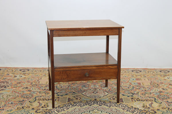 Nineteenth century mahogany two tier bedside table with single drawer, on square taper legs, 58.