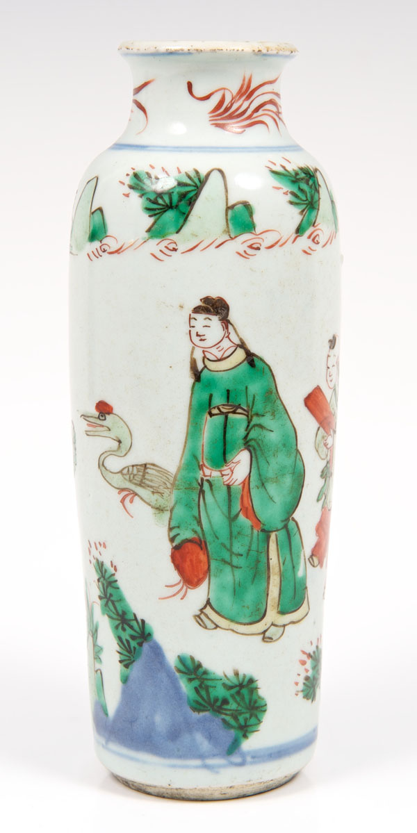 Late seventeenth century Chinese porcelain vase with painted figure landscape and heron