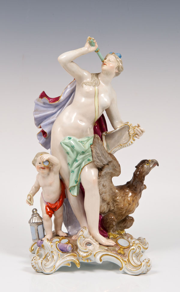 Good quality nineteenth century Meissen porcelain allegorical figure group relating to sight,