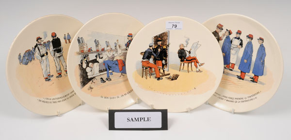 Set of eight First World War French Sarreguemines comical military plates marked 'Mon Regiment U &