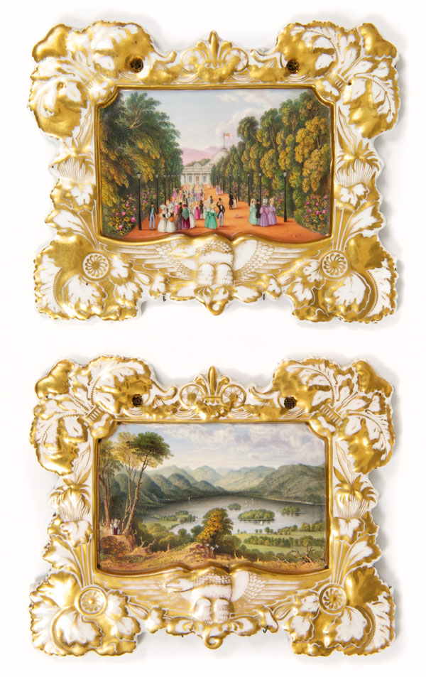Pair good quality early nineteenth century Chamberlains Worcester porcelain plaques, finely