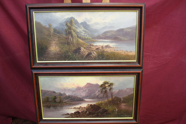 Sydney Yates Johnson, pair Edwardian oils on board - Scottish loch views, signed and dated 1907,