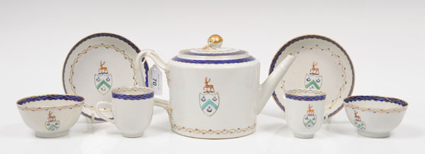 Late eighteenth century Chinese Armorial teaware, painted with the Foster coat of arms within blue