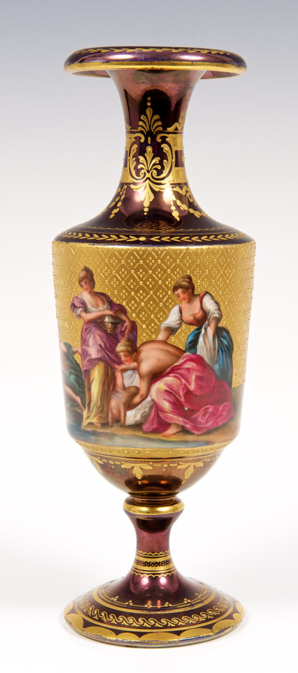 Good quality mid-nineteenth century Vienna porcelain vase finely painted with classical figures,