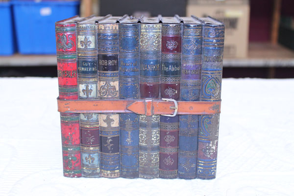 Huntley & Palmers biscuit tin in the form of a row of books
