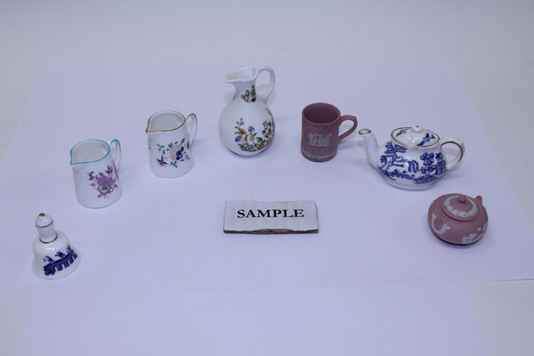 Selection of miniature china jugs and tankards - various manufacturers including Coalport, Masons,