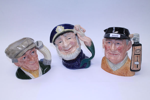 Three Royal Doulton character jugs - Golfer D6623, The Busker D6775 and Old Salt D6551
