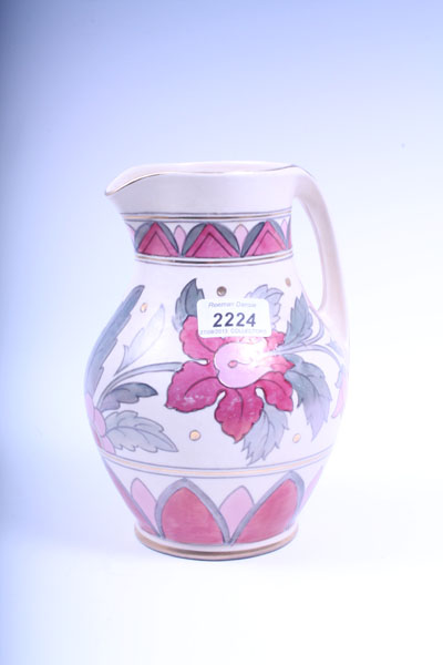 Crown Ducal jug with floral decoration on cream ground, numbered 244 to base, possibly by