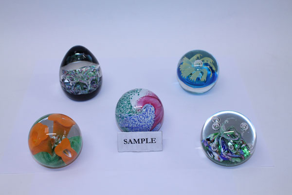 Five Caithness paperweights - Harlequin Double, Fascination, Mosaic, Myriad and Quicksilver,