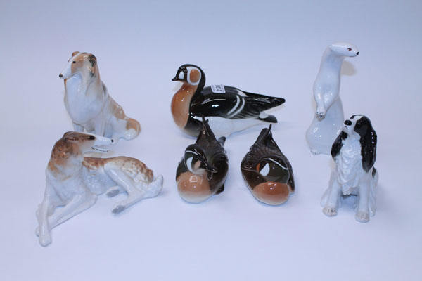 Seven various Russian porcelain animal ornaments including dogs and ducks CONDITION REPORT Large