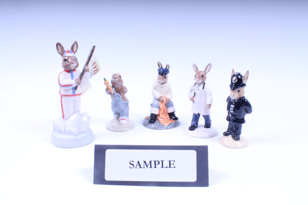 Royal Doulton Bunnykins figures - Christmas Surprise, Policeman, Doctor, Nurse, Lawyer, Mother's