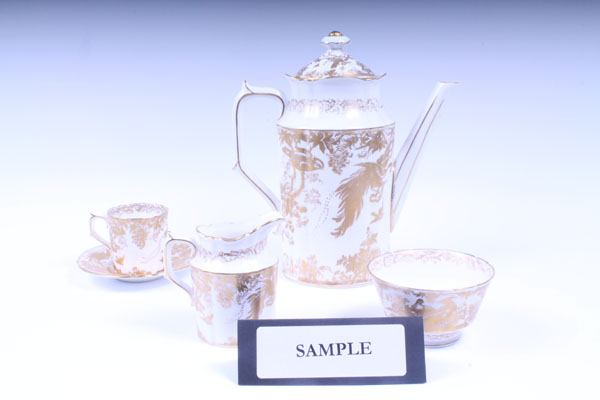 Royal Crown Derby coffee set with gilt bird and foliage decoration (26 pieces)