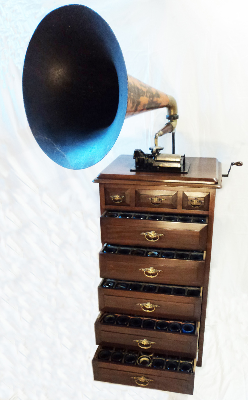 A bespoke mahogany cased Edison Standard Phonograph with extensive drawer cased selection of music