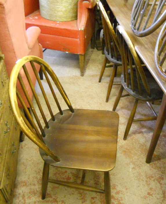 A set of six hoop stick back kitchen chairs, by Ercol