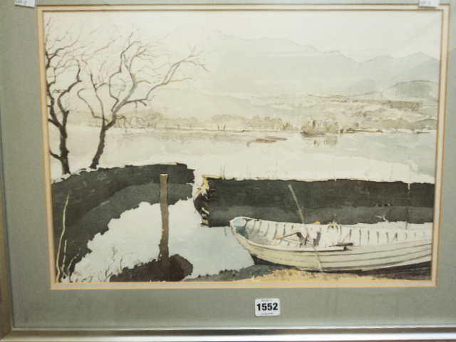 D.R. Holloway - watercolour entitled “Coniston Old Man” with rowing boat in foreground - 13 ½” x