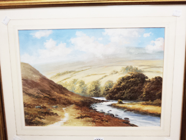 Edward Godolphin - gilt framed watercolour depicting a moorland landscape with river - 12” x 16 ½”