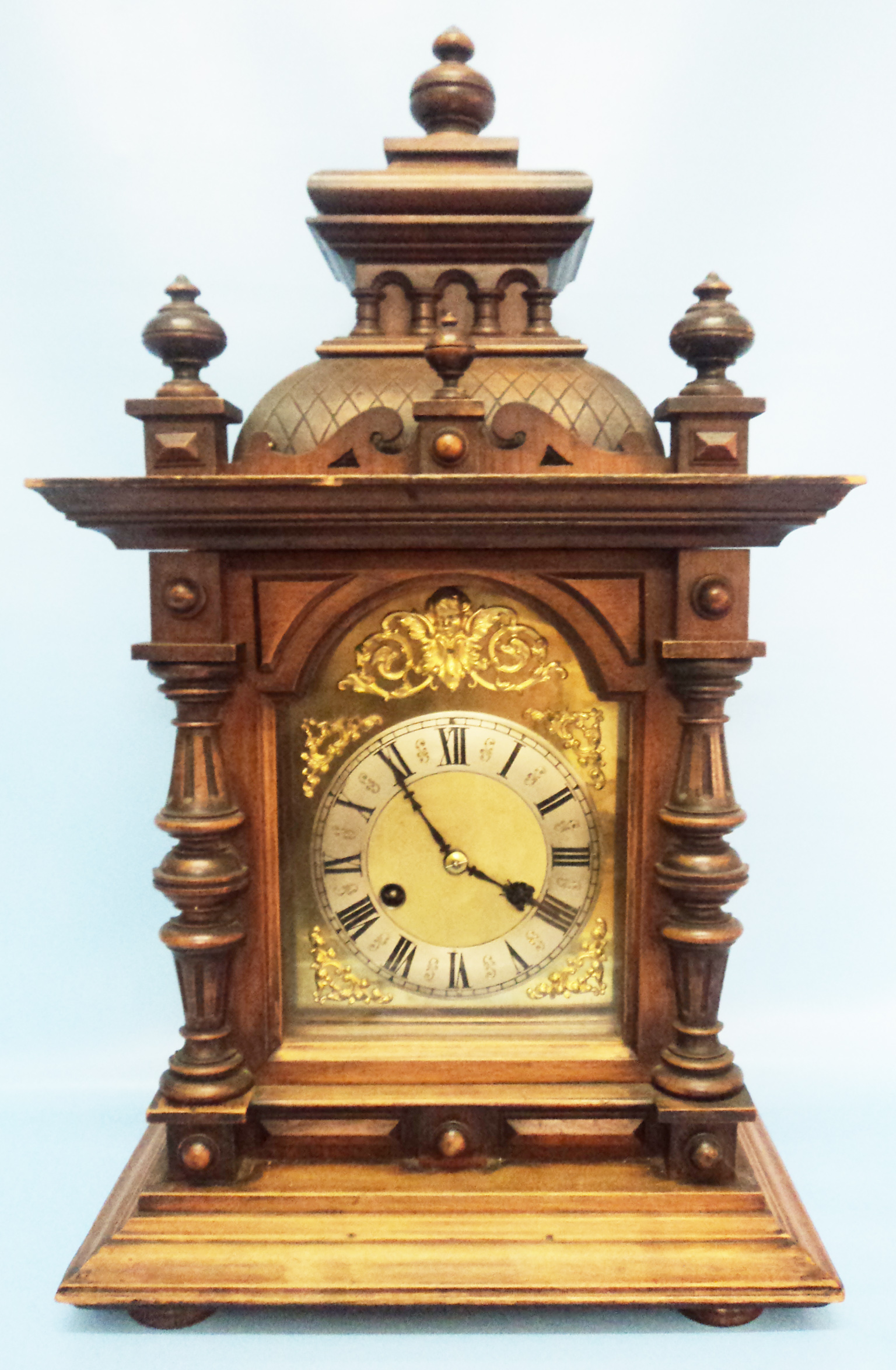 A mahogany cased bracket clock, with J. Unghans eight day striking movement