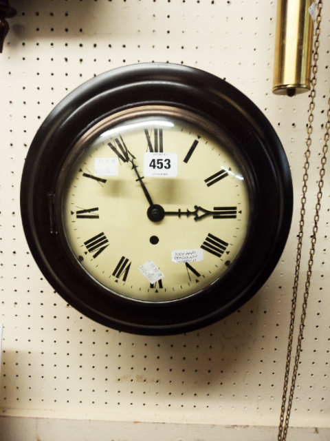 A stained wood cased dial wall clock with single fusee movement