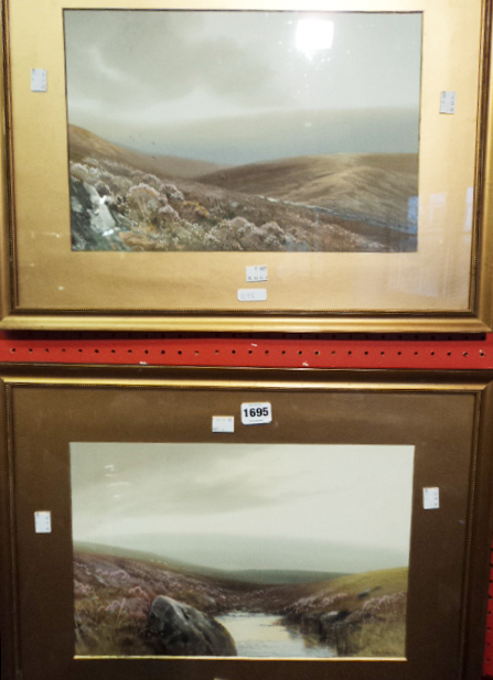 J. Whitely  (R.D. Sherrin) - a pair of gilt framed gouache paintings depicting  Dartmoor