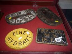 TWO LNER WAGON PLAQUES, two other cast metal plaques, a tin `Cherry Blossom` sign and a `kiwi`