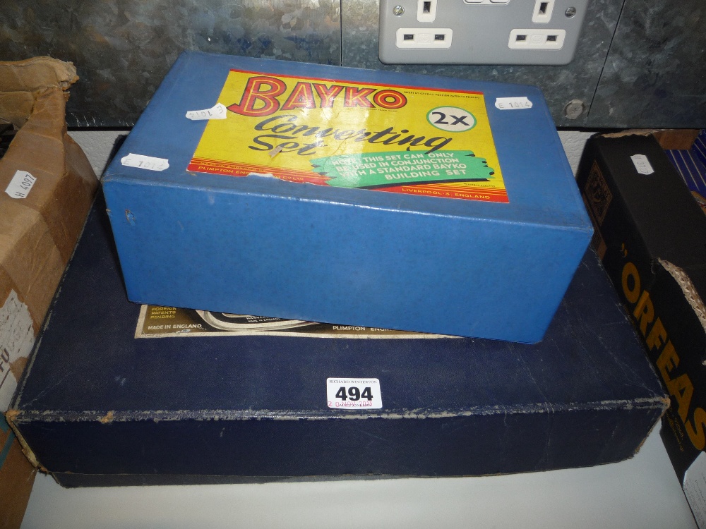 A BOXED BAYKO BUILDING SET NO.2, with a boxed Bayko Converting Set, No.2X, contents not checked, s.