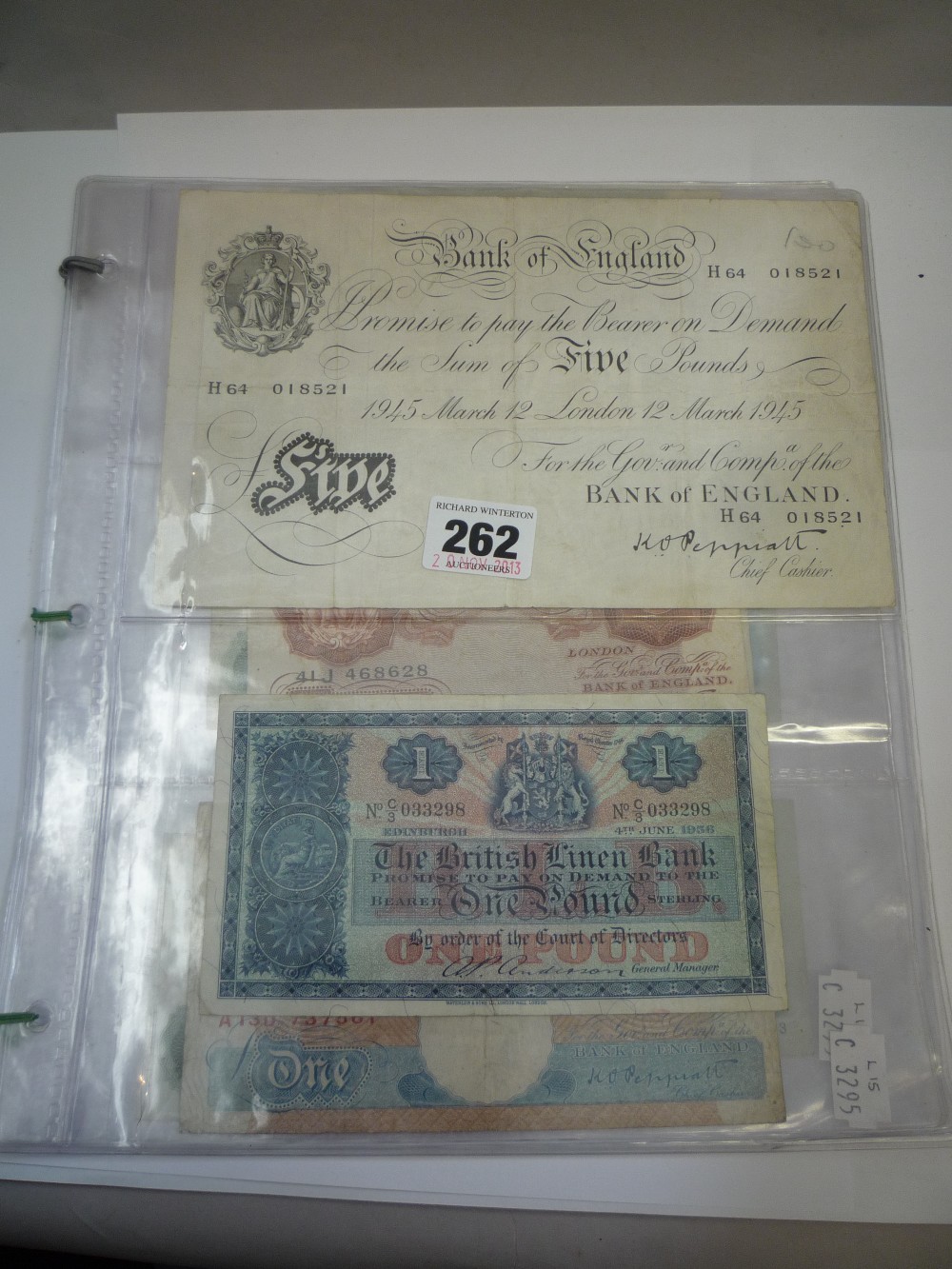 A GROUP OF BRITISH BANKNOTES, to include Peppiatt white five pounds London 12 March 1945, ten