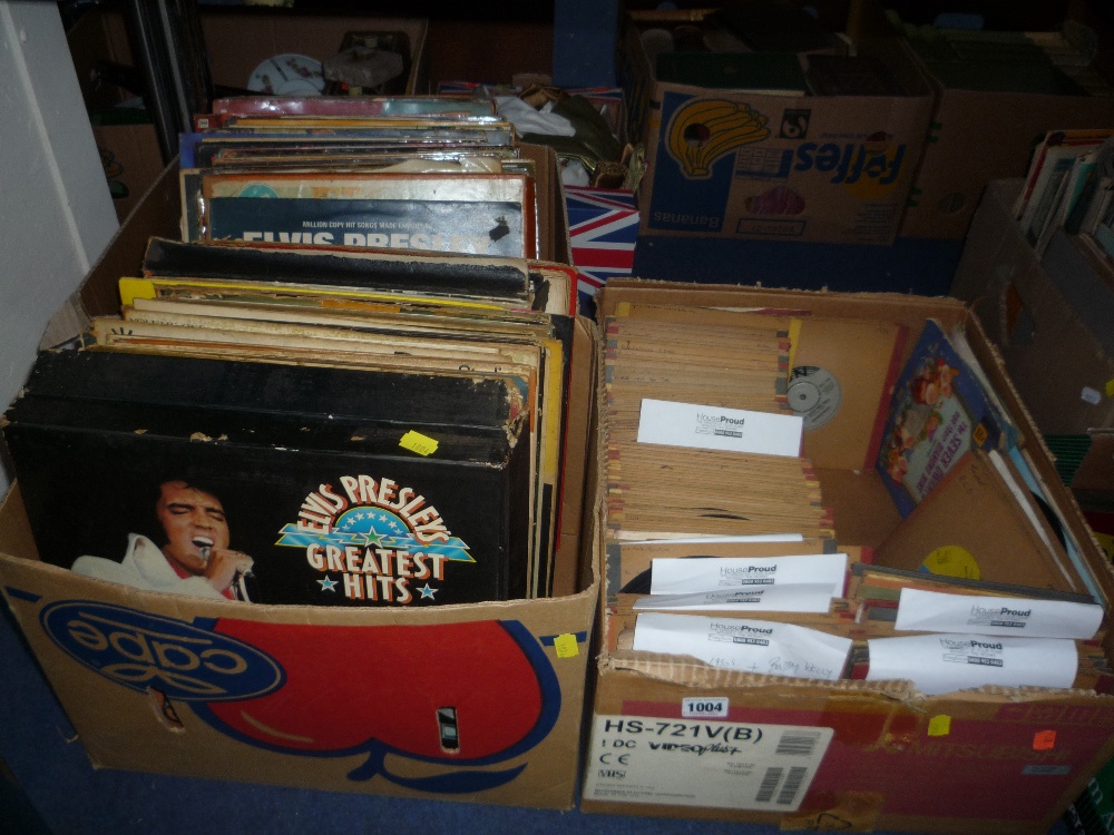 A COLLECTION L.P`S AND SINGLES, (in three boxes), to include `The Beatles`, `Rolling Stones`, `Elvis