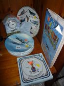 A BRADEX COLLECTORS CLOCK `HEROES OF THE SKY`, ten boxed Coalport `Reach for The Sky` plates and