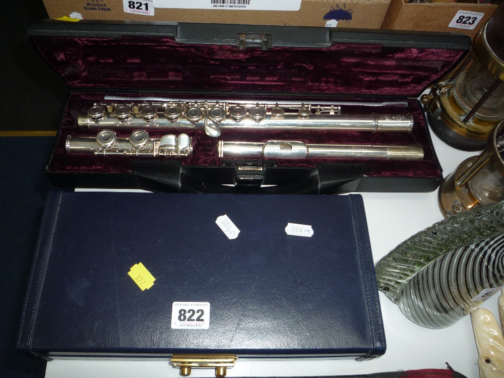 CASED `BUFFET` FLUTE, another, a recorder and a whistle (4)