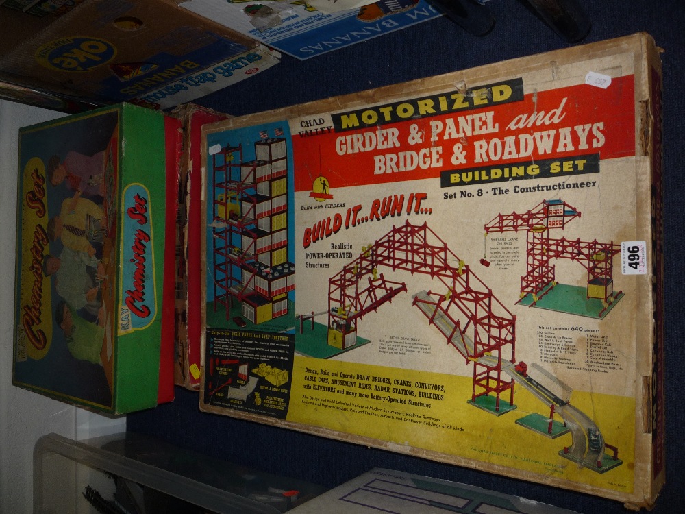 A BOXED CHAD VALLEY MOTORIZED BUILDING SET NO.8, missing motor, with a boxed Tri-ang Arkitex Set