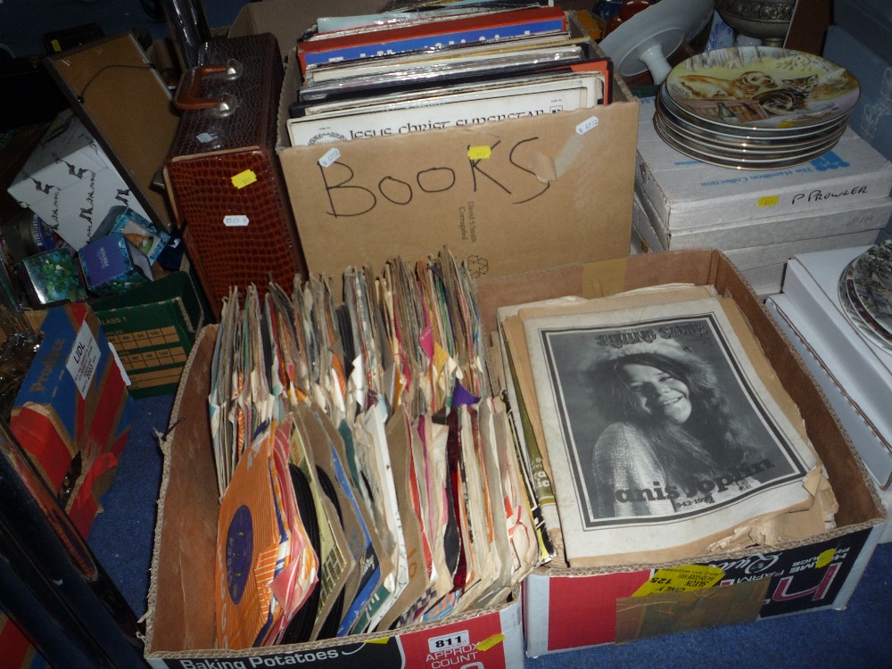 FOUR BOXES OF L.P`S, SINGLES AND `ROLLING STONES` MAGAZINES