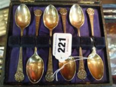 A CASED SET OF SIX GOLF RELATED SILVER TEASPOONS, Sheffield 1947/49, (approximately 83g in all)