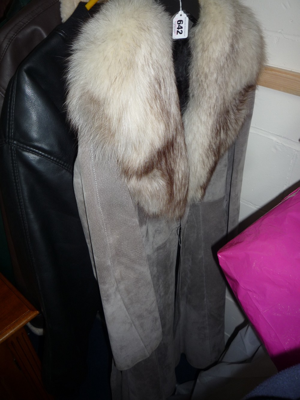 A PIGSKIN/MOLE SKIN COAT, with Fox fur trim