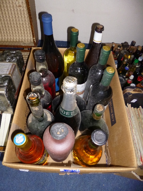 Various bottles of wine, `Moet 1977` etc