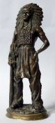 AFTER REMINGTON, a bronze figure of an Indian Chief standing wearing headdress and holding a