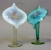 TWO VICTORIAN VASELINE JACK IN THE PULPIT VASES, broken pontils, height 20cm (2)